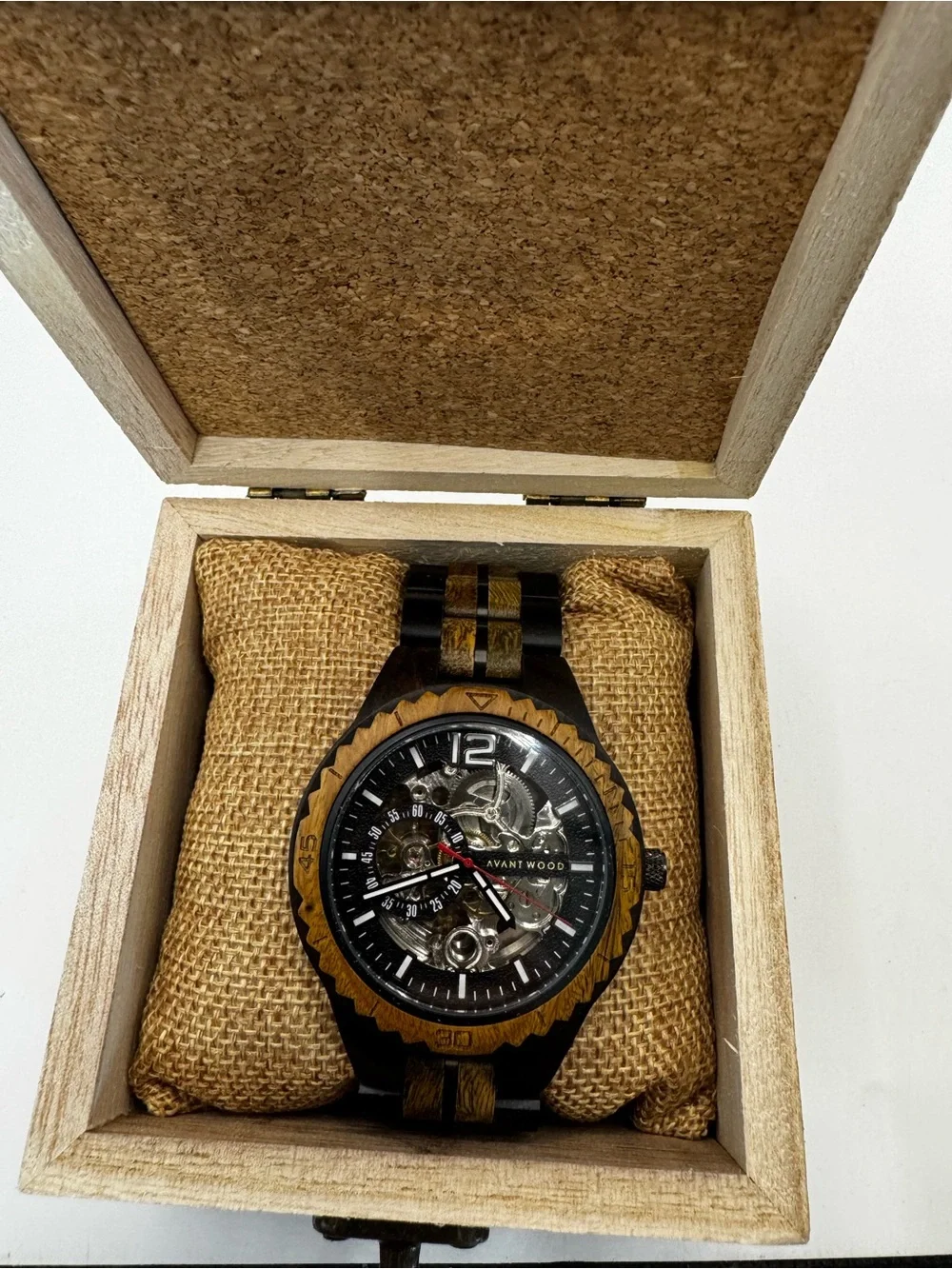 Avantwood Avant Wood Two-Tone Wooden Skeleton Watch - Brown & Black